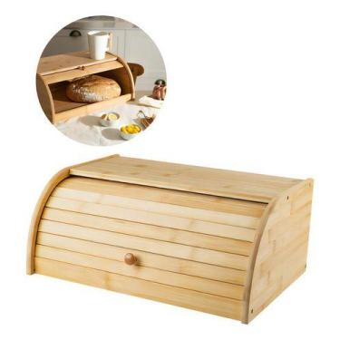Imagem de Porta Pão E Bolo Em Bambu Linha Sense C Tampa Retrátil Ou Bege