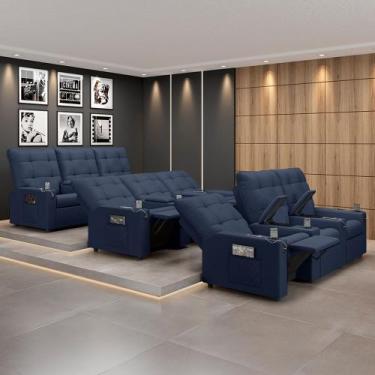 Imagem de Poltrona do Papai Reclinável Sala de Cinema Movie 3 Lugares Manual Baú