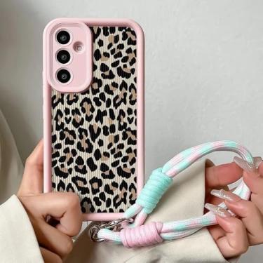 Imagem de Capa de celular com cordão de corrente de leopardo para Samsung S25 S24 S23 S22 S21 Plus Ultra S20 FE A50 A05 11 30 20, capa de TPU macio, J24, rosa, aço inoxidável, para A20