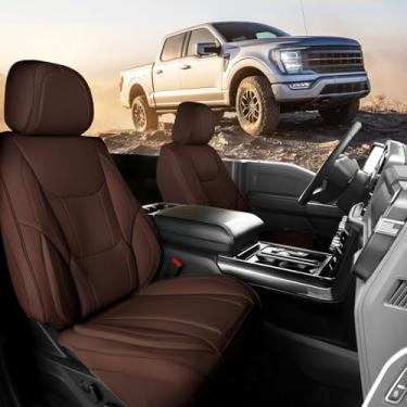 Imagem de Coverland Capas de assento de carro personalizadas compatíveis com Tacoma, F150, F250, F350, Ram 1500, Silverado 1500 - Couro Premium Antiderrapante Impermeável Interior Banco Frontal Marrom Escuro