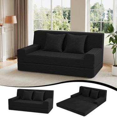 Imagem de MeMoreCool Sofá-cama Queen dobrável de veludo cotelê – Sofá Futon 2 em 1 conversível | Dorminhoco de espuma dobrável com travesseiro destacável, capa lavável na máquina e design que economiza espaço