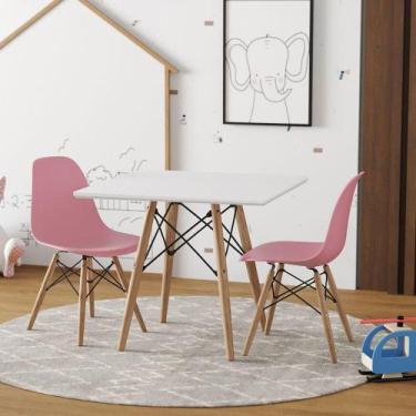 Imagem de Conjunto De Mesa Madeira Infantil 68Cm Redondo Branco 2 Cadeiras Rosa 