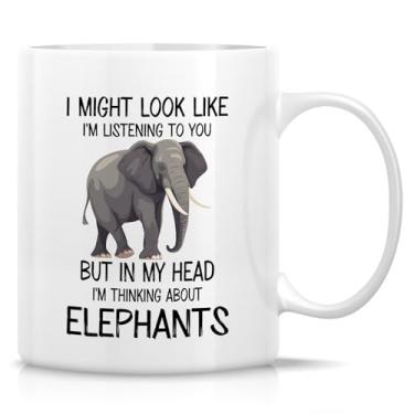 Imagem de Retreez Caneca engraçada de elefante - Caneca I'm Thinking About Elephants - Caneca de café ou chá de cerâmica de 325 ml - Presente hilário para amantes de elefantes, entusiastas da vida selvagem