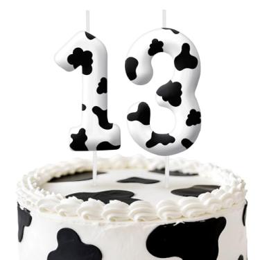 Imagem de Velas de aniversário de vaca, decoração de topo de bolo de 6 cm, número 13 velas, decorações de aniversário, decorações de bolo de festa de aniversário, suprimentos de festa