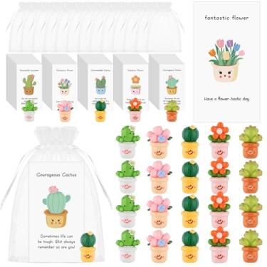 Imagem de Conjunto de 50 presentes de agradecimento de funcionários a granel para colegas de trabalho apoio emocional vaso de flores de resina trocadilho cartões de notas inspiradores sacos de agradecimento da