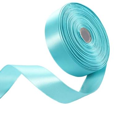 Imagem de 2,5 cm x 50 jardas fita de cetim azul aqua fitas de tecido face única para embrulho de presente, artesanato, fabricação de laços, buquê de flores, casamento, decoração de casa