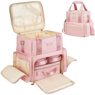 Imagem de Bolsa de maquiagem Jaffzora Extra Large com 3 estojos removíveis rosa