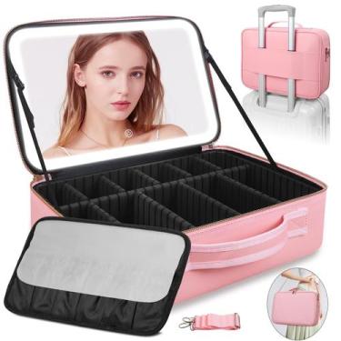 Imagem de Bolsa de maquiagem Suupvaor Large Travel com espelho LED de 15 e 3 cor