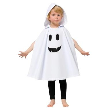 Imagem de Guodeunh Fantasia de Halloween para meninos e meninas, capa branca com capuz, capa de fantasma, cosplay de Halloween, vestido extravagante, Branco A, 4-5T