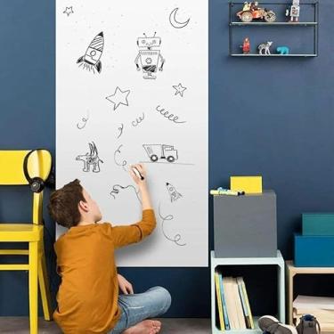 Imagem de Papel de Parede Adesivo Lousa Quadro Branco 45x200cm com Marcador – Reutilizável e Cortável