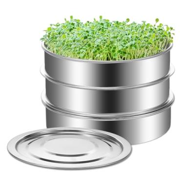 Imagem de Kit de germinação de sementes de aço inoxidável, bandeja empilhável de germinação de malha de 3 camadas para microgreens, kit de cultivo de brotos de brócolis, bandeja de microgreens, bandejas de