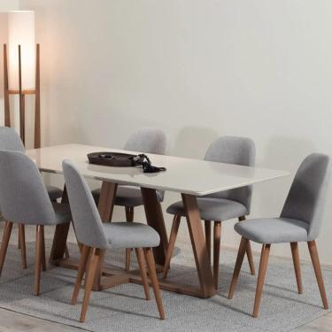 Imagem de Conjunto de Jantar Mesa com Vidro Avena 6 Cadeiras New Drop - Canella c/ Cinza