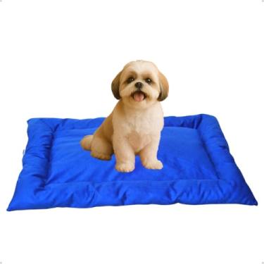 Imagem de Cama Caminha Colchonete Azul Médio 80x60cm para Cachorro e Gato de Suede Lavável Almofada Pet Macia Confortável