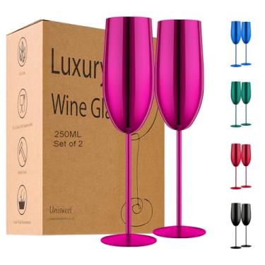Imagem de UNISWEET Conjunto de 2 taças de champanhe de aço inoxidável, taças de champanhe, presentes de casamento para noivas, taças de champanhe inquebráveis de 250 ml, para festa, casamento, Natal