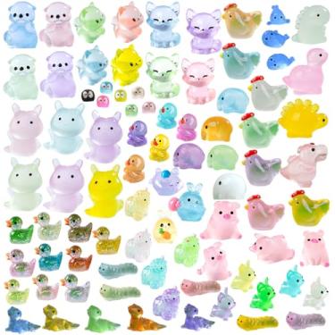 Imagem de JIUDUOYUAN 200 minifiguras luminosas de animais de resina para esconder minúsculos animais de resina que brilham no escuro miniaturas para decorações de aquário de micro casa de bonecas
