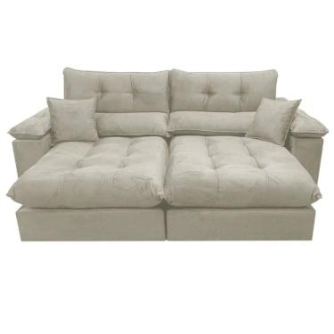 Imagem de Sofá Harissa com Molas Ensacadas 4 Lugares Retrátil e Reclinável 250cm Tecido Veludo Ferreira Neto Cor Bege