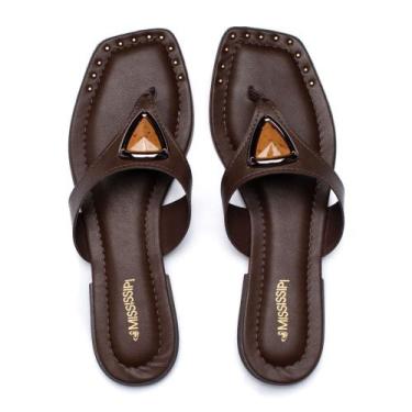 Imagem de Chinelo Feminino Mississipi Pedraria Napa Marrom Escuro, Marrom escuro