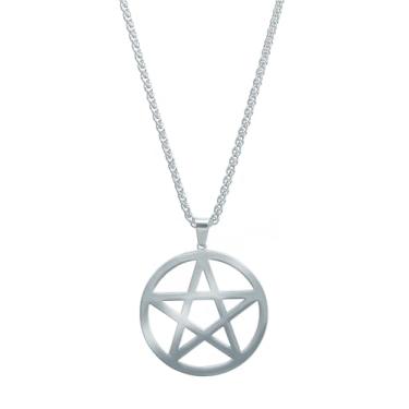 Imagem de MANZHEN Colar de prata dourada com pingente de pentagrama estrela sobrenatural pentagrama joia Wicca Pagan, Aço inoxidável, Sem pedras preciosas,