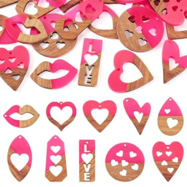 Imagem de Spritewelry 20 peças de pingentes de resina de madeira natural, brincos boêmios de madeira para dia dos namorados, pingentes, geométrico, gota, coração, pingentes de madeira para fabricação de joias