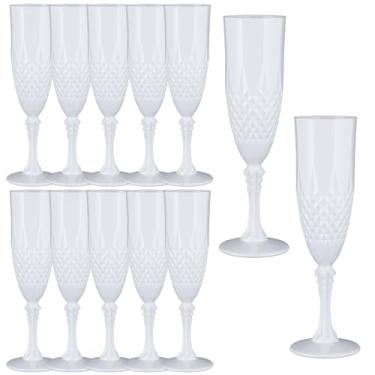 Imagem de Rkyhwowby Taças de champanhe de plástico, taças de vinho, taças de champanhe inquebráveis, reutilizáveis para casamentos, despedidas de solteiro, brindes e eventos (12, branco)