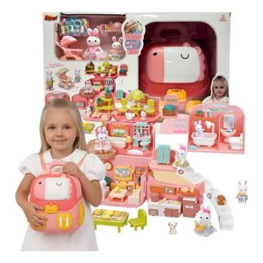 Imagem de A Casinha Feliz Mochila Backpack 2 em 1, Brinquedo Transformável em Casa Mobiliada com Acessórios, para Crianças a partir de 3 Anos, ZP01379