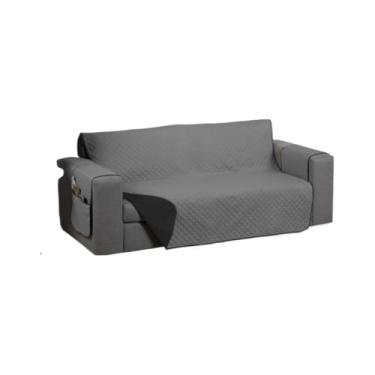 Imagem de Capa Para Sofá RetráTil 2 E 3 Lugares (1,00-2,20m) – Protetor ReclináVel Matelado Com Porta Objeto(Cinza/Preto (Dupla Face),4 Lugares (2,20m))