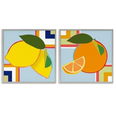 Imagem de Stupell Industries Conjunto geométrico de arte giclée emoldurado cinza de frutas cítricas, design de Daniela Santiago, 12 x 12