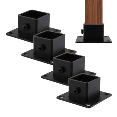Imagem de Wealrit 4 peças base quadrada de poste de aço inoxidável, flange de âncora, pino de poste de âncora, suporte resistente para trilhos de deck, suportes de corrimão, pérgula, concreto, madeira/metal