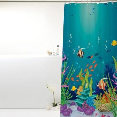 Imagem de Cortina Box Banheiro Antimofo 180x160cm C/Varão 70 A 120cm (Mar azul)