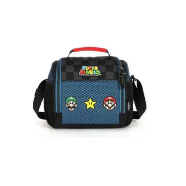 Imagem de Lancheira Térmica Juvenil Escolar Super Mario Bros e Luigi Preta e Azu
