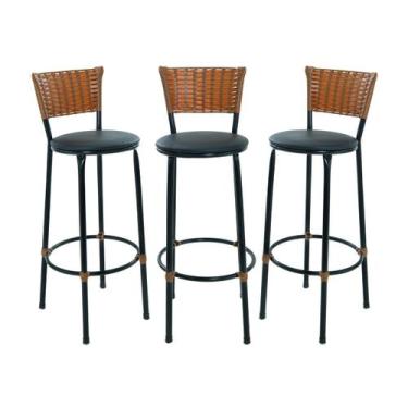 Imagem de Kit 3 Banquetas Alta Para Area de Churrasco Balcão Bancada Ilha - EJC 