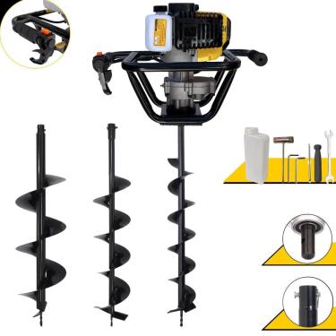Imagem de Perfurador de Solo Polaca Cavadeira Lynus PSL-517 À Gasolina 52cc 1,8HP Alta Rotação P/ Construção Civil + Brocas 80x10cm, 80x15cm e 80x20cm