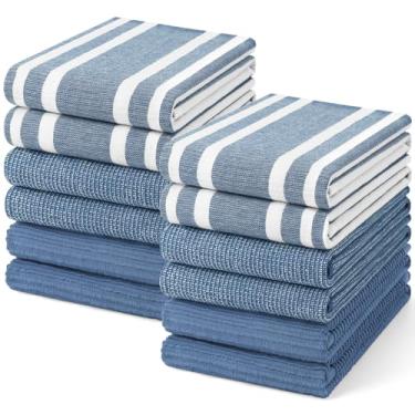 Imagem de Homaxy Toalhas de cozinha premium (45,7 cm x 71,1 cm, pacote com 12), toalhas de mão de cozinha grandes de algodão 380 GSM, toalhas de prato macias e absorventes, conjunto de toalhas de chá multiuso