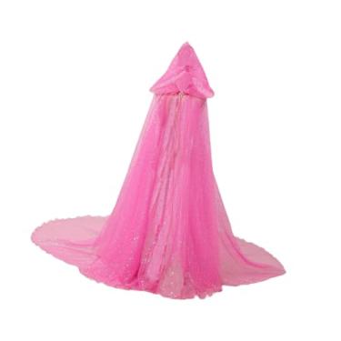 Imagem de Colaxi Capa com capuz brilhante feminina traje gótico para baile de máscaras de carnaval, Rosa 130cm