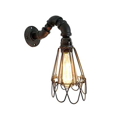 Imagem de Luminária de parede de gaiola de arame metálico E27 Luminária de parede rústica com arame rígido Luminária de parede industrial com cano de água Luminária de parede vintage Luminárias para r