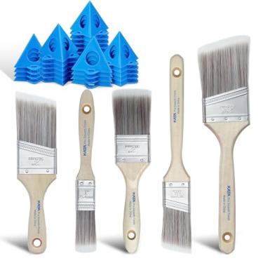Imagem de KATA Suporte de pirâmide de pincéis de tinta: pacote com 5 pincéis planos e angulares, kit de 36 peças de suportes triangulares de pintores para tintas de látex e óleo, manchas - elevadores e pintura