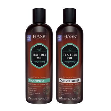 Imagem de Shampoo e Condicionador Óleo de Árvore de Chá e Rosemário Todos os Tipos de Cabelos 355ml, HASK EXOTICS, Verde Limão