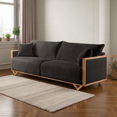 Imagem de Sofá Fixo Lara 3 Lugares Luxo 2,10m Castellar Móbile Sintético Preto