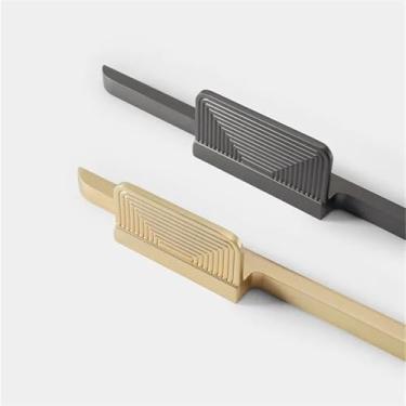 Imagem de CXYFQUUK Puxadores de porta de móveis escovados liga de zinco sólido puxadores de porta de armário de cozinha puxadores de gaveta ferragens de móveis 1 peça (S-cobre 1 peça)