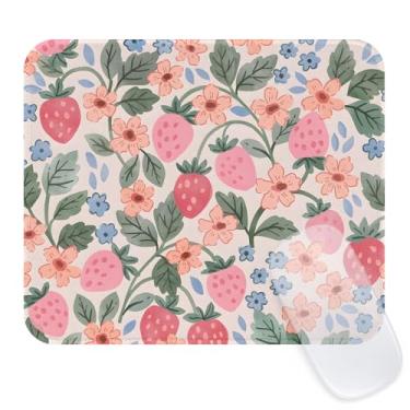Imagem de Seorsok Tapete de mouse rosa de morango brilhantemente colorido, mouse pads texturizados premium para laptop de escritório, tapetes de mouse quadrados laváveis fofos com bordas costuradas estendidas