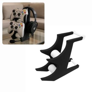 Imagem de Suporte para 2 Controles e Headset Gamer, Design Moderno, Base de Mesa, 21 cm de Altura, Compatível com PS4, PS5, Xbox, Switch Pro (pretobranco)