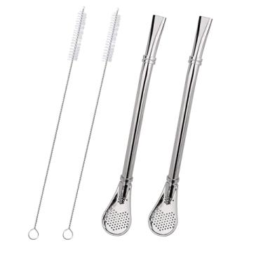 Imagem de Sorfia Bombilla Mate Yerba, pacote com 2 filtros de palha Bombilla Yerba Mate, canudos de metal 2 em 1, reutilizáveis, 304 de grau alimentício, canudos curtos de aço inoxidável, colher, 15,7 cm com 2