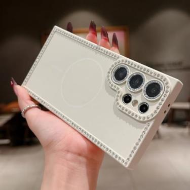 Imagem de Capa de celular luxuosa com moldura magnética e glitter diamante para Samsung Galaxy S25 S24 Fe Plus S23 Ultra (para Galaxy S24 Ultra/BRANCO)