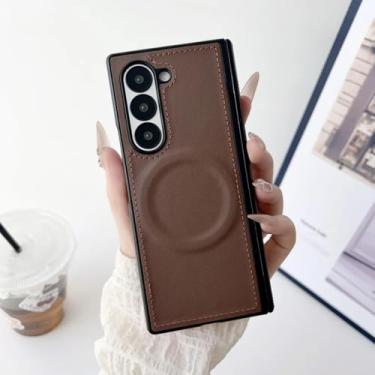 Imagem de Capa dobrável para Samsung Galaxy Z Fold 7 6 5 para capa traseira magnética à prova de choque com couro sintético Fold7 Z Fold 7 4 3 (para Galaxy Z Fold6/marrom escuro)