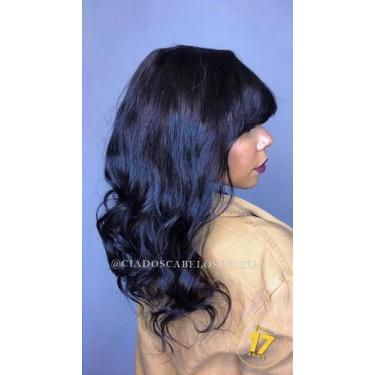 Imagem de Peruca de Cabelo Humano Miolo Silk Top com Franja LH10 - 40/45 cm - Ci
