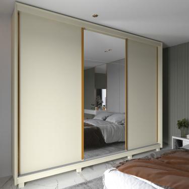 Imagem de Guarda Roupa Casal com Espelho 3 Portas de Correr com Pés MDF Platinum Gelius - Off White