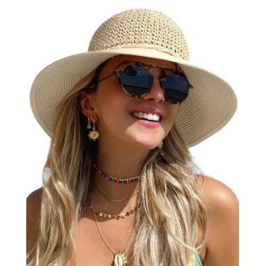 Imagem de Chapéu de sol FURTALK feminino de verão, palha, praia, aba larga, bege