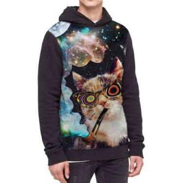 Imagem de Moletom Com Capuz Cat Gato Psicodelico Ref:113 - smoke, Preto, GG