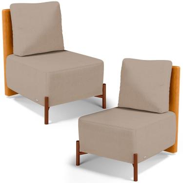 Imagem de Kit 2 Poltronas Decorativa Sala Estar Living Hungria L02 Couríssimo Whisky Linho Bege Escuro - Lyam