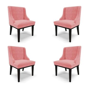 Imagem de Kit 4 Cadeiras Decorativas Sala de Jantar Base Fixa de Madeira Firenze Suede Rosê/Preto G19 - Gran Belo
